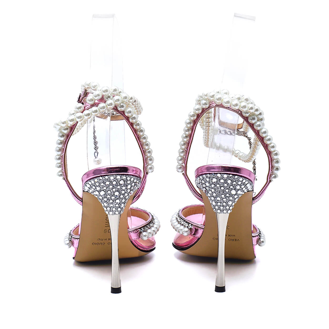 Mach & Mach -Bubblegum Pvc & Patent Leather Diamond of Elizabeth Pearl Sandals